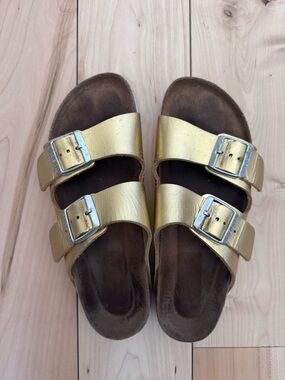 Birkenstock Gold Double-Buckle Slide Sandals